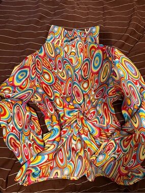 Multicolor Swirl A-Line Skirt Red, Yellow, Blue, Pink L